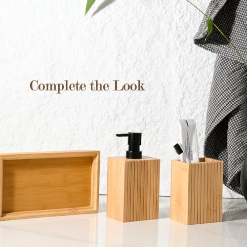 Fluted Bamboo Toothbrush Holder, Square Minimal Design - Image 6