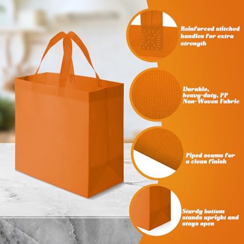 Reginary 50 Pcs Reusable Tote Bags Shopping Bags Non Woven, Orange - Image 5