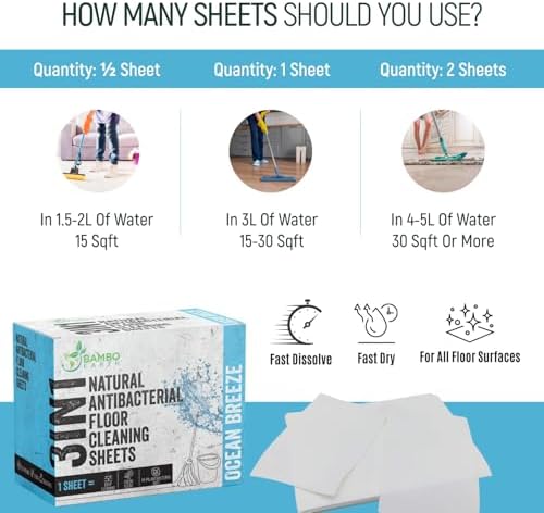 90 Pcs All Natural Floor Cleaner Sheets - Biodegradable And Dissolvable Multipurpose Mopping Concentrated Floor Cleaning Soap Detergent Strips, Mess Free Water Soluble Fast Dry Eco Friendly (Ocean) - Image 4