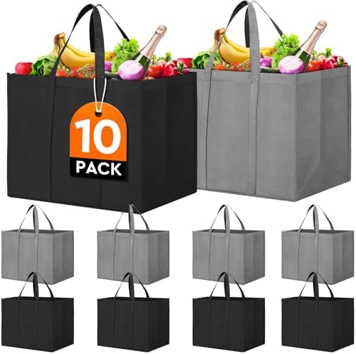 Reusable Grocery Shopping Bags 10 Pack Large Foldable Tote Bags Bulk by WiseLife