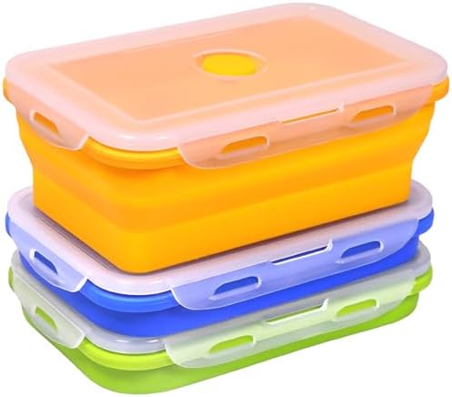 3 Pack Collapsible Silicone Food Storage Containers with Lids, 40.6oz Bento Lunch Boxes, for Kitchen, Office, Camping, Travel, BPA Free by FUSMYE