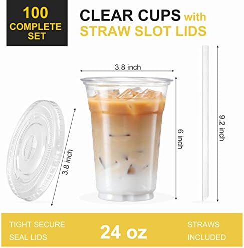 VITEVER [100 Sets - 24oz Plastic Cups with Lids and Straws, Disposable Cups for Iced Coffee, Smoothie, Milkshake, Cold Drinks - Clear (Pack of 2) - Image 2