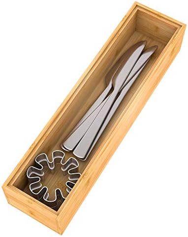 Stackable Utensil Drawer Organizer, Bamboo Kitchen Flatware Holder 12"x 3" by Bambloom