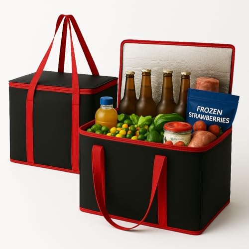 musbus 2Pk Trunk Organizer for Car Insulated Reusable Grocery Bags, Collapsible Cooler Bag for Groceries, Heavy Duty Large Insulated Bag (Large, Charcoal Black) by Musbus