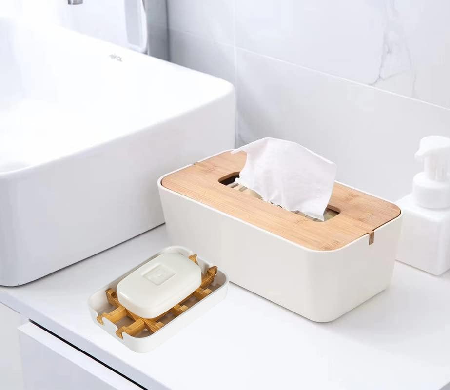 Classic Bamboo Fiber Soap/Sponge Dishes, Bar Sink Soap Holder, Bathroom Small Soap Tray, White - Image 7