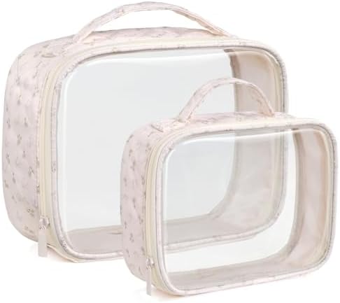 PACKISM Clear Makeup Bag - TSA Approved Toiletry Bag, 2 Pink Ditsy Floral by Packism