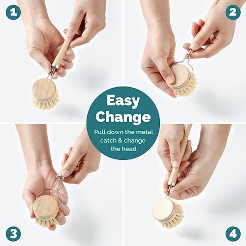 JUNGLE CULTURE Soft Replacement Dish Brush Heads • 4 Pack Sisal Refills - Image 3