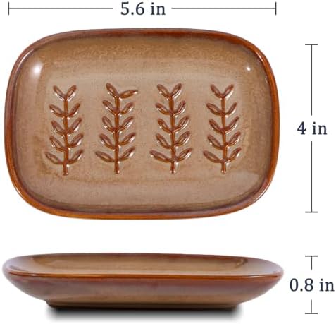 HighHerz Aesthetic Ceramic Soap Dish for Shower, Soap Holder with Raised Relief, Shower Soap Dish for Shampoo Bar Or Sponge, Soap Saver for Bathroom, Kitchen, Sink, Decorative Soap Tray (Brown) - Image 5