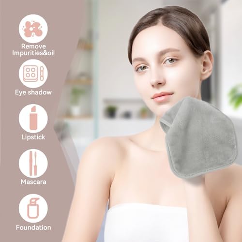 Nugilla Makeup Remover Cloths, 8 Packs Makeup Remover Towels Reusable Face Wash Cloth, Soft Microfiber Face Cloth for Women(Light Grey) - Image 2
