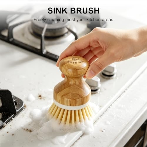 Bamboo Dish Scrubber 2 Pack Kitchen Brushes for Dishes Cleaning - Image 5