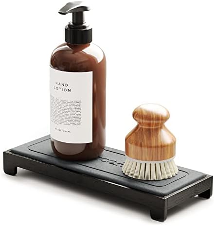 SpaceAid DryingNeat Sink Organizer, Instant Dry Sink Caddy Organizers, Kitchen Sponge Soap Holder Dispenser, Countertop Fast Drying Counter Tray Rack (Bamboo Rack, Black) by SpaceAid