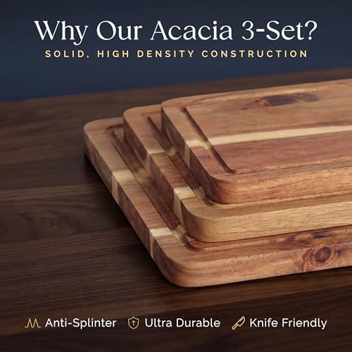 Deer & Oak Non Toxic 3-Piece Acacia Cutting Board Set with Stand - Image 6