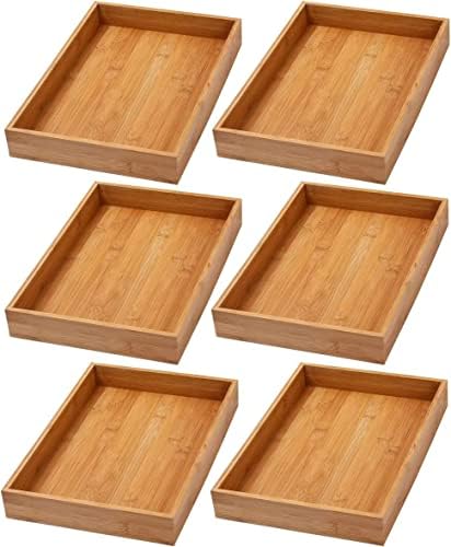 YBM Home Bamboo Drawer Organizer Storage Box for Kitchen Drawer, Junk Drawer, Office, Bedroom, Children Room, Craft, Sewing, and Bathroom, 6 Pack 10x14x2 inch by YBMHome
