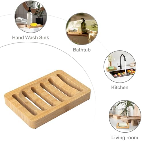 Wooden Soap Dish, Bamboo Soap Holder for Shower, Self Draining Tray - Image 2