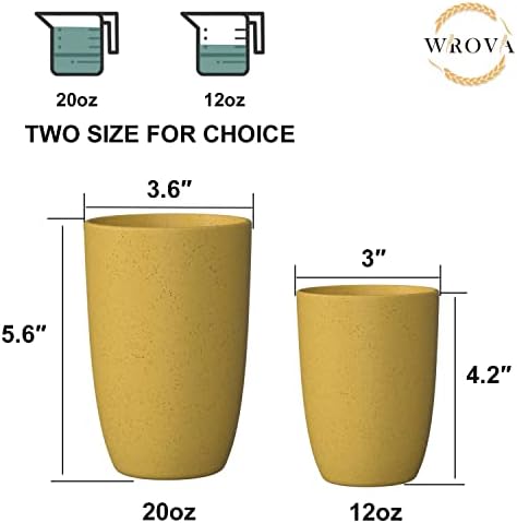Wrova Wheat Straw Cups 6 PCS Good Alternative to Plastic Reusable Cups 20 oz Unbreakable Drinking Cup Reusable Dishwasher Safe Water Plastic Glasses Yellow Color - Image 3