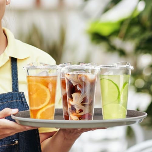 Dealusy 100 Pack - 24 oz Clear Plastic Cups with Sip Lids - Image 7