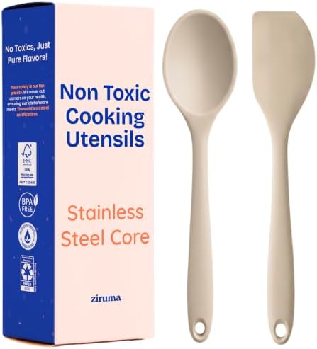 NonToxic Platinum Silicone Utensils, 100% Plastic-Free, 2-Pcs, Beige by Ziruma