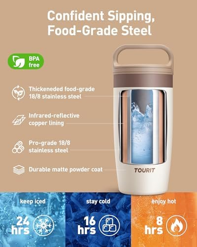 TOURIT Travel Coffee Mug 16 oz,Leakproof 2-Part Drink Lid Tumbler,Off-White - Image 3