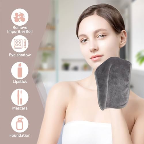 Nugilla Makeup Remover Cloths, 8 Packs Makeup Remover Towels Reusable Face Wash Cloth, Soft Makeup Removal Microfiber Face Cloth for Women(Beige/Cool Grey) - Image 2