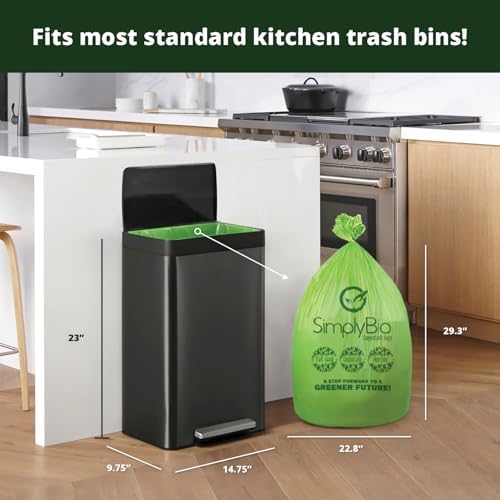 Simply Bio 13 Gallon Compostable Trash Bags Liners with Flat-Top, Thick 0.87 Mil, 49.21 Liter, 50 Bags, Tall Kitchen Food Scrap Waste Bag, ASTM D6400, US BPI and OK Compost Home Certified - Image 2