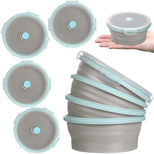 Suclain 4 Pcs Collapsible Bowls with Lids Silicone Camping Food Storage Container Expandable Folding Salad Lunch Box Travel Container for Hiking Camping by Suclain