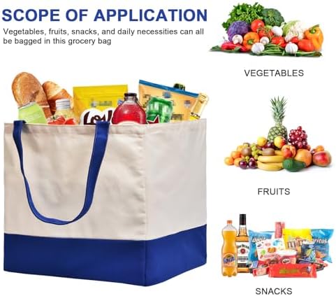 Canvas Reusable Grocery Bags Heavy Duty, 8.3 gal Foldable Large Tote Bag with Handles, Holds 60 lbs Canvas Shopping Bags, 1 Pack - Image 2
