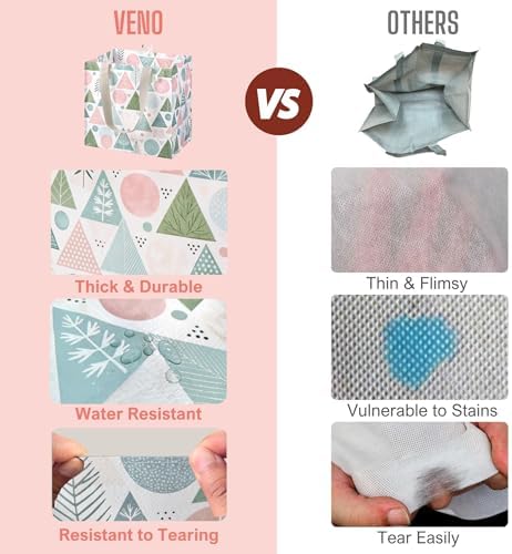 VENO 4 Pack Large Grocery Bag Reusable Shopping Bags with Hard Bottom - Image 6