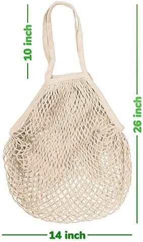5 pack Cotton String Shopping Bags Reusable Washable Grocery Mesh Bags Organizer for Grocery Shopping Produce Net Bags with Longhandle for Fruit Vegetable Storage - Image 3