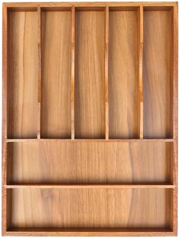 Bellsal Bamboo Silverware Organizer, 12"x15.7" Utensil Holder Cutlery Tray with Grooved Drawer Dividers for Kitchen Flatware, Bedroom, Office (7 Slot, Acacia) by Bellsal