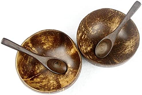 Coconut Bowls - Wooden Spoon Sets of 2 for Reusable Salad Smoothie Acai Buddha Bowls - Eco-friendly Natural Organic Handmade Polished Coco Shell - Healthy Choice Vegan Gifts - Image 3