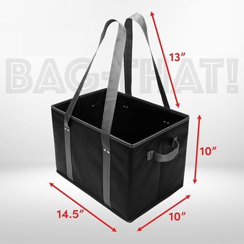 BAG-THAT! 4pk Reusable Grocery Bags Shopping Bags Tote Box Large Heavy Duty Groceries Bag Handles Foldable Reinforced Bottom (Black) - Image 2
