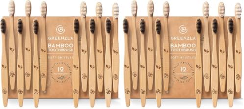 GREENZLA Bamboo Toothbrushes for Adults – 24 Pack Wooden Toothbrush Set with Charcoal-Infused Soft Bristles, Natural Oral Care for Daily Use by GREENZLA