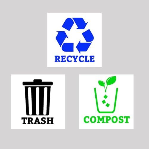 Trash Recycle Compost Stickers Set of 3 Recycle Sticker Vinyl Decal for Recycle Bin, Compost Bin, Trash Can Symbol to Organize Garbage containers Trash Can (Recycle&Trash&Compost White, 5x5inch) - Image 2