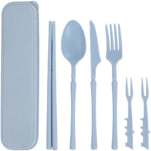 Reusable Travel Utensils with Case, Wheat Straw Fork Spoon Knife Chopsticks by Unknown