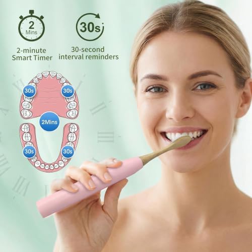 Sonic Electric Toothbrush with Bamboo Heads, Pink - Image 7