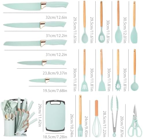 19-Piece Kitchen Utensil and Knife Set, Black (Light Green) - Image 2