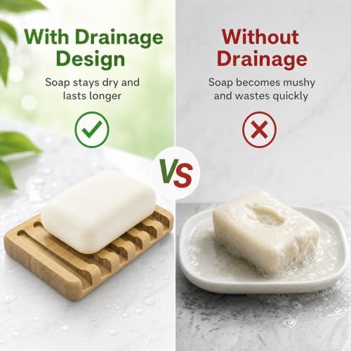 Bamboo Soap Dish, Soap Holder Soap Case Sponge Tray Sponge Drain Rack for Kitchen & Bathroom - Image 4