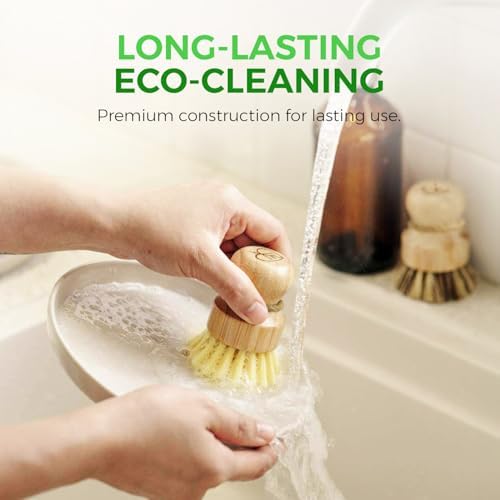 Natural Loofah Sponges for Dishes Pack of 6 and Bamboo Dish Brush Set of 3 - Compostable Loofah and 100% Plant-Based Kitchen Dish Brush Bamboo with Sisal and Coconut Bristles, 2 No Scratch Brush Types - Image 7