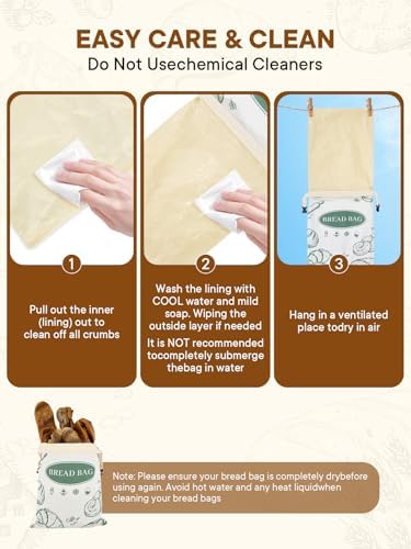 2 Pack Zippered Beeswax Bread Bags 17×13 Inch Large Cotton Sourdough Bread Bags Reusable Bread Storage Bags for Homemade Bread Freezer Safe for Bagel Croissant & Baguette Kitchen Baking Supplies - Image 5