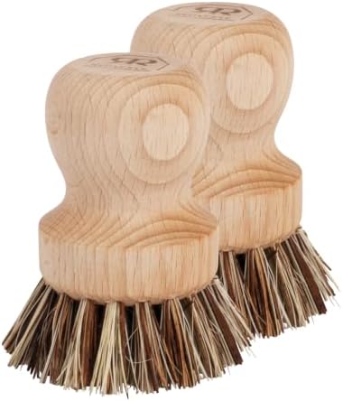 Redecker Pot Brush, Union Fiber, 2-Pack Heavy Duty Scrub Brushes for Pots, Cast Iron & Baked-On Residue, Beechwood, 2.6-Inch Round, Made in Germany by Redecker