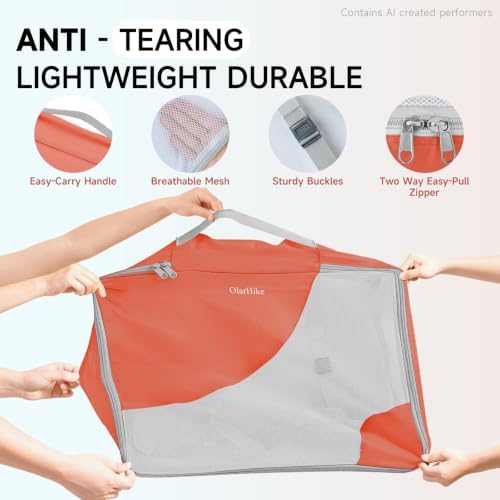 OlarHike Packing Cubes for Travel,Gifts for Women Mom,Anti-Tearing Suitcase Organizer for Luggage with Shoe & Hanging Toiletry Bag,Vacation Essentials & Accessories for Cruise Ship,11 Set,Orange - Image 4