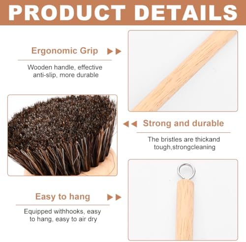 Bamboo Dish Brush with Handle, 3 Natural Bristle Heads - Image 3