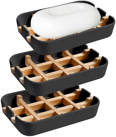 Aoheuo Modern Bamboo Fiber soap Holder and soap Dish Combination (Removable),5.12 Long by 3 Wide, 0.98 inches high, Used in Kitchens, bathrooms, and bar Sinks (Black(3 Pack)) by Aoheuo