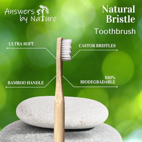 Adult Natural Bristle Toothbrush [4-Pack], Castor Bristles, 100% Biodegradable, Plant Based Bristles and Bamboo Handle - Image 2