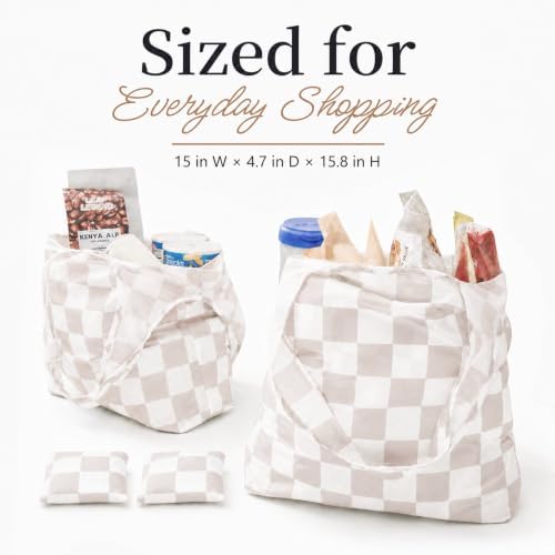 Checkered Reusable Grocery Shopping Bags 4 Packs, Cute Checkerboard Foldable Kitchen Large Nano Tote Bags - Image 2