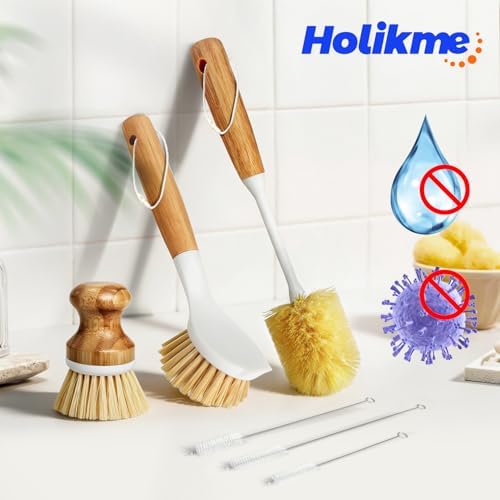 Holikme 6 Pack Dish Brush with Bottle Brush Scrub Brush Straw,Amarillo - Image 6