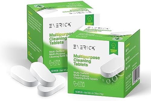 Multipurpose Cleaning Tablets - Powerful All-Purpose Cleaner for Water Bottles Surfaces - Eco-Friendly and Gentle - 12 Pack Aloe Scented Refill Tablets - for Home Kitchen Office and Vehicles by EVERICA