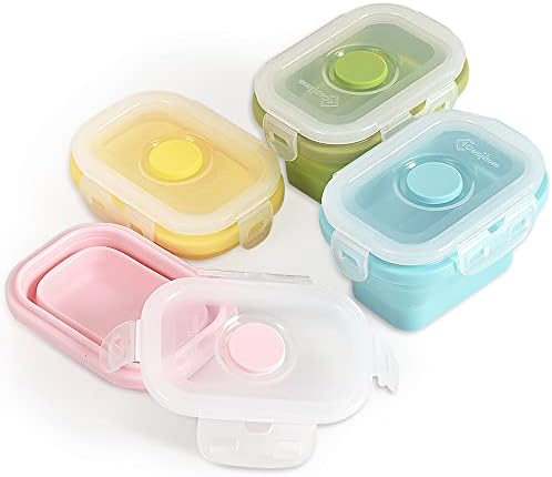 Collapsible Silicone Food Storage Container, Portion Control Container with Clip-on Lid, Stackable, Space Saving, Microwave/Fridge/Freezer/Dishwasher Safe, 5 Oz, Pack of 4 by Unknown