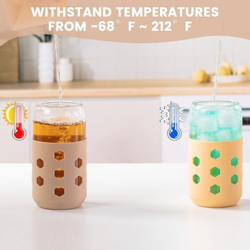 Mrsdry 16 oz Glass Cups with Lids and Straws for Gift, 4-Pack, Apricot - Image 4
