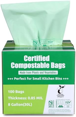 Compostable Bags, 8 Gallon (30L) Food Scraps Yard Waste Bags, 100 Count, Extra Thick 0.85 Mil. ASTM D6400 Compost Bags Small Kitchen Trash Bags, Certified by BPI & TÜV AUSTRIA by Primode
